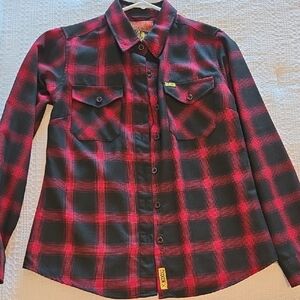 Dixxon Womens Red and Black Checkered Button Down Shirt